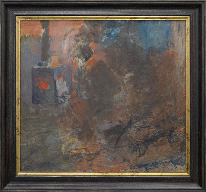 Abstract oil painting Meditation Zaretskyi Viktor in dark wood frame