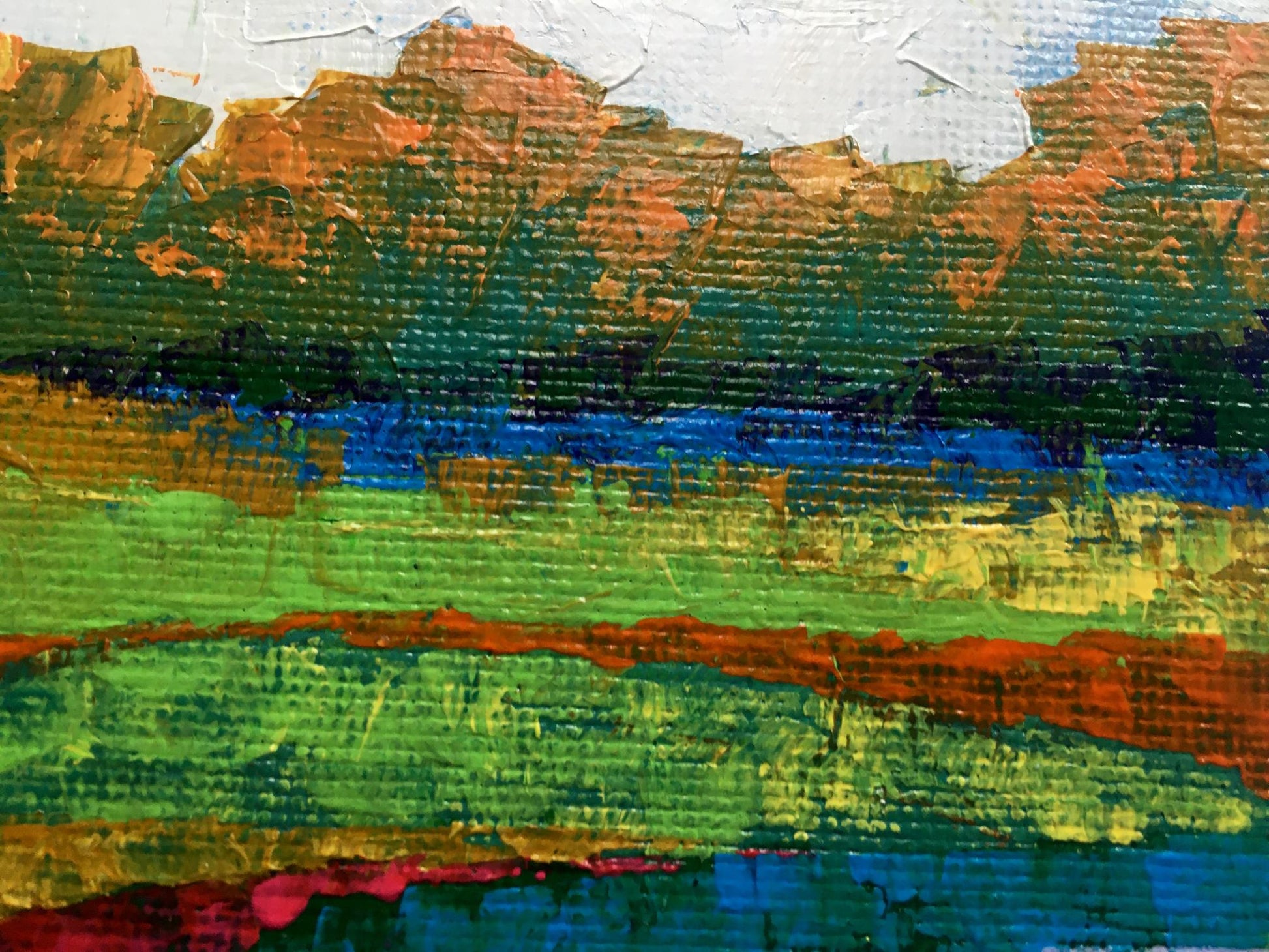 Oil painting Autumn morning V. Zadorozhnya abstract textured landscape