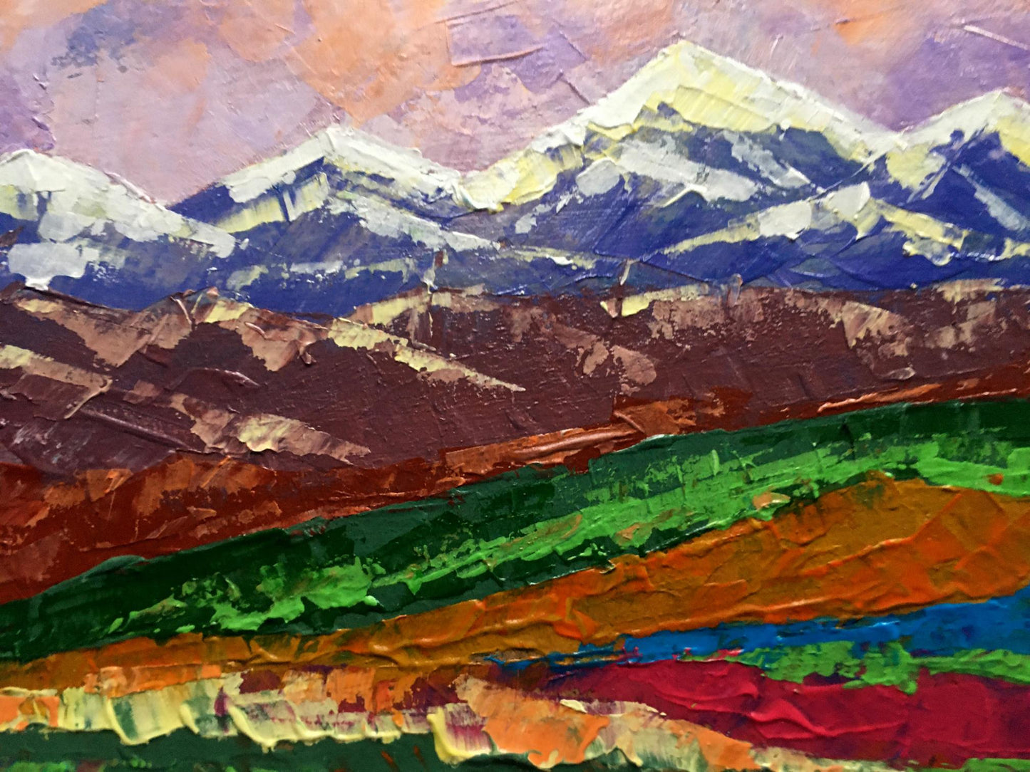 Oil painting Evening in the mountains by Zadorozhnya V. V. vibrant textured landscape