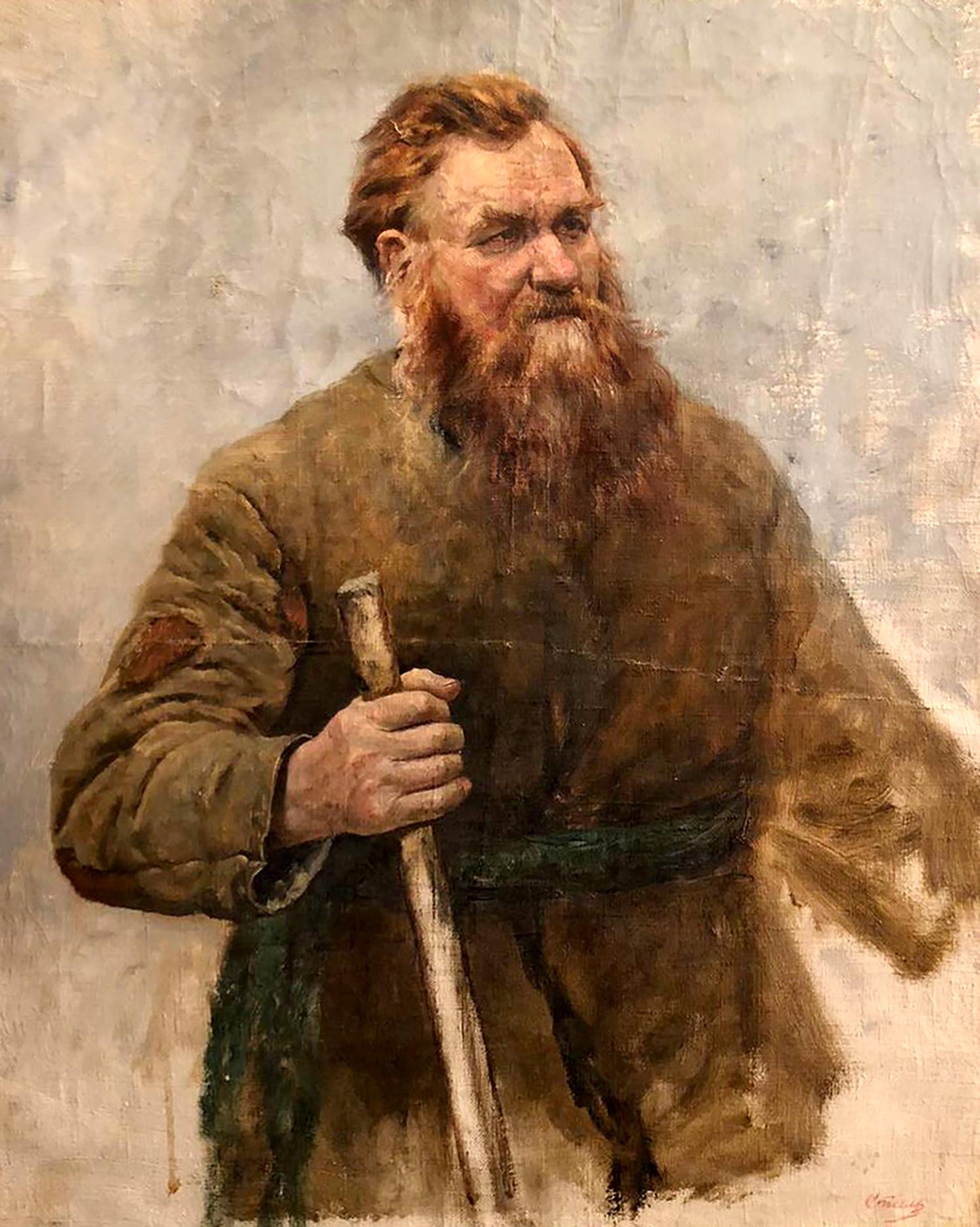 Rustic oil painting portrait of bearded man Leonid Mikhailovich Stil