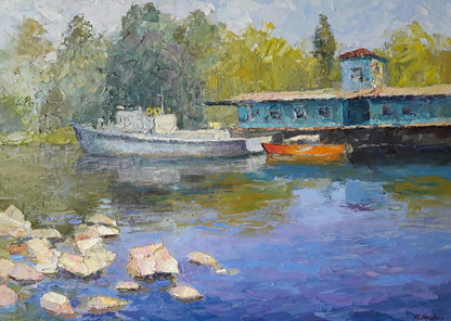 Oil painting Berth on the Dnieper Serdyuk Boris Petrovich