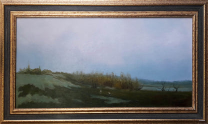 Framed oil painting The storks have arrived by Korkishko Vasily, rolling hills scene