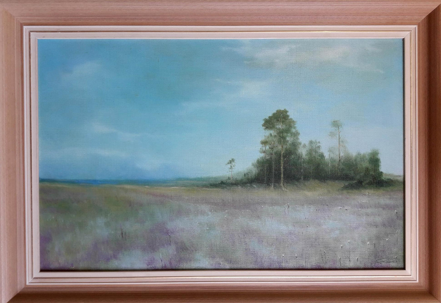 Oil painting Lavender Blooms Korkishko Vasily in light wood frame