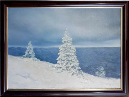 Oil painting Walk through the winter mountains by Vasily Korkishko in frame
