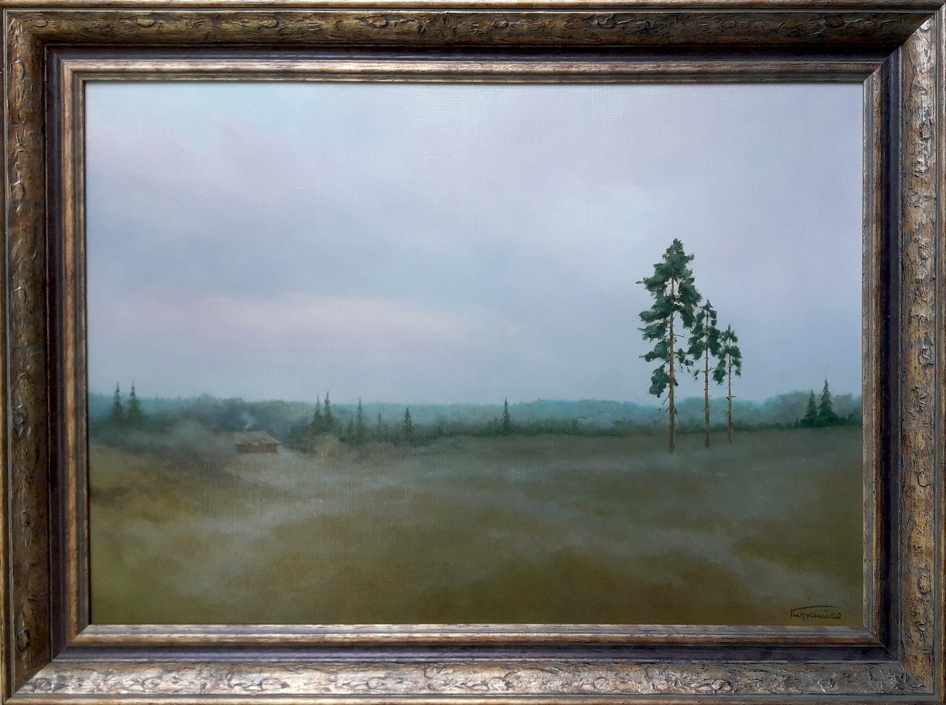 Oil painting Morning by Korkishko Vasily in ornate carved wooden frame