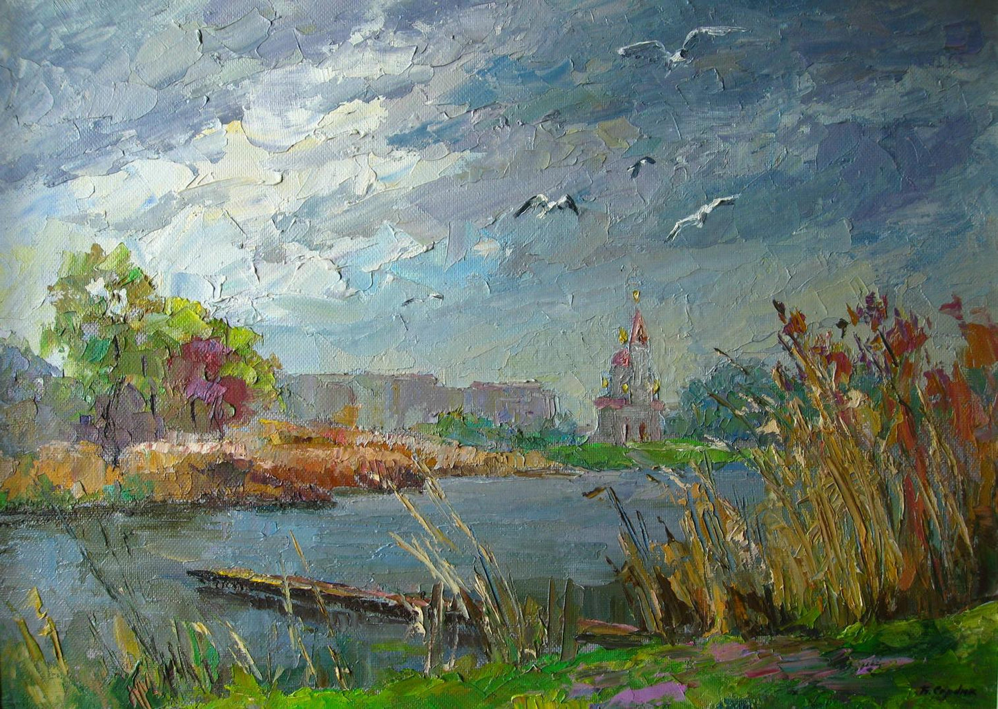 Oil painting of gulls over Dry Kagamlyk river by Serdyuk Boris Petrovich