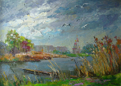 Oil painting of gulls over Dry Kagamlyk river by Serdyuk Boris Petrovich