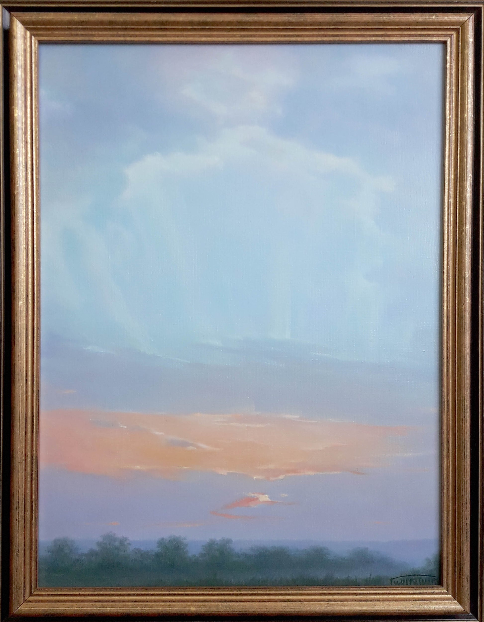Oil painting Sunrise Korkishko Vasily in gold frame, pastel twilight skies