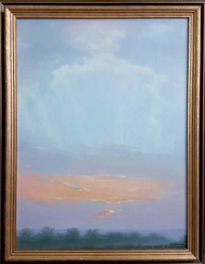 Oil painting Sunrise Korkishko Vasily in gold frame, pastel twilight skies