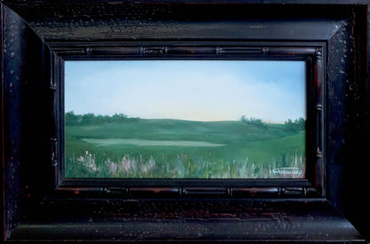 Oil painting Dnieper outskirts by Korkishko Vasily serene green landscape