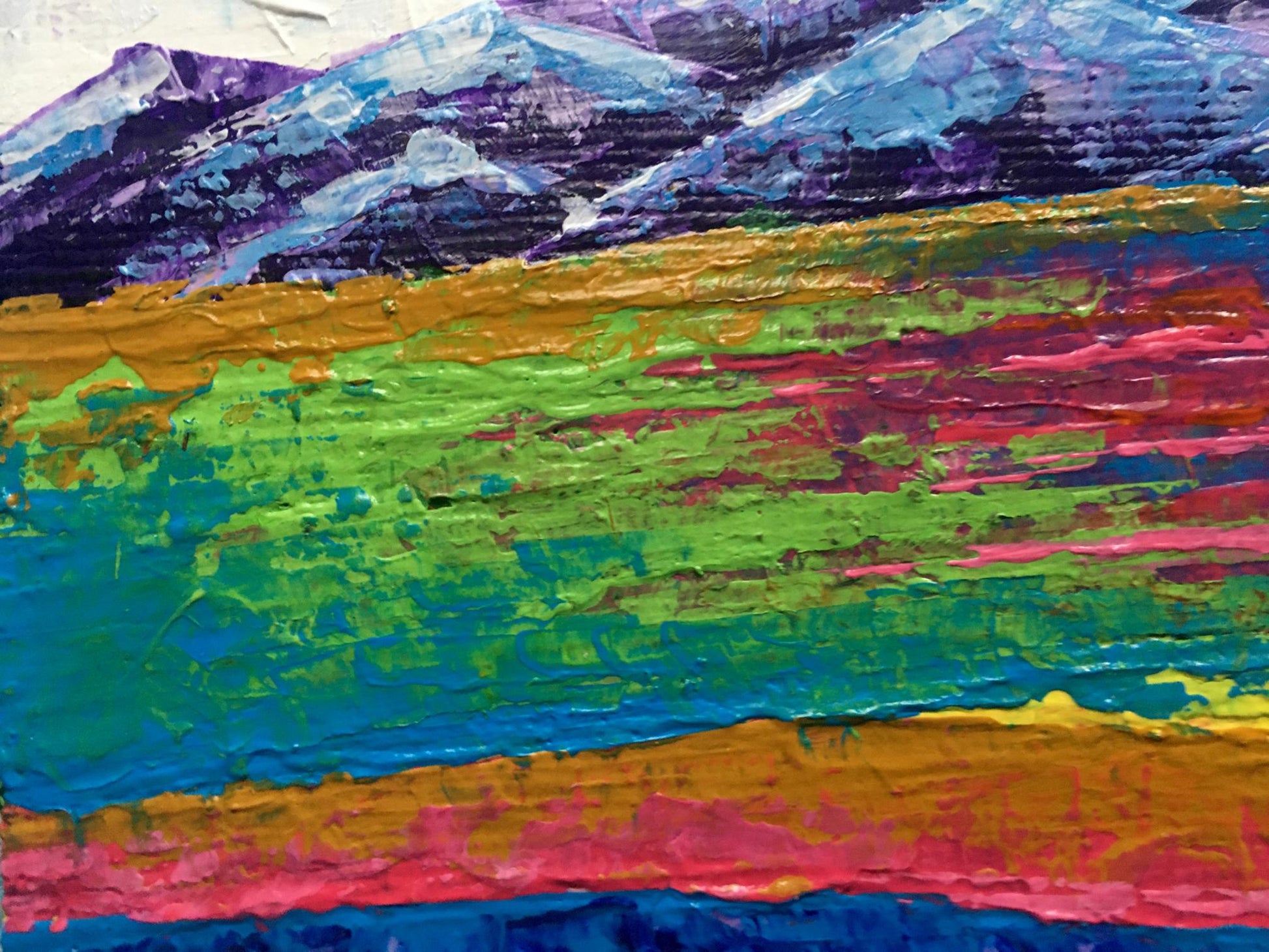 Oil painting Cloudy day in the mountains by V. Zadorozhnya vibrant abstract landscape