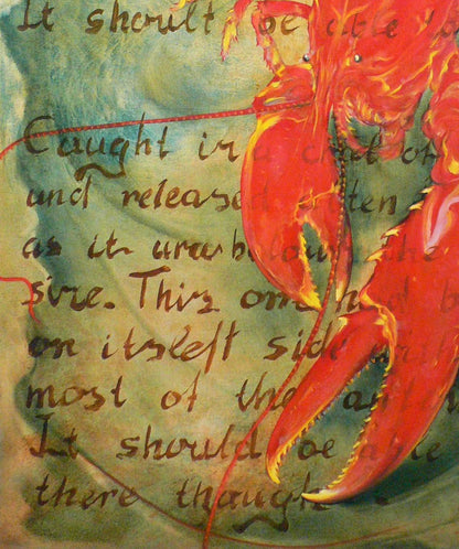 Vibrant red lobster oil painting by Korkishko Vasily on green background