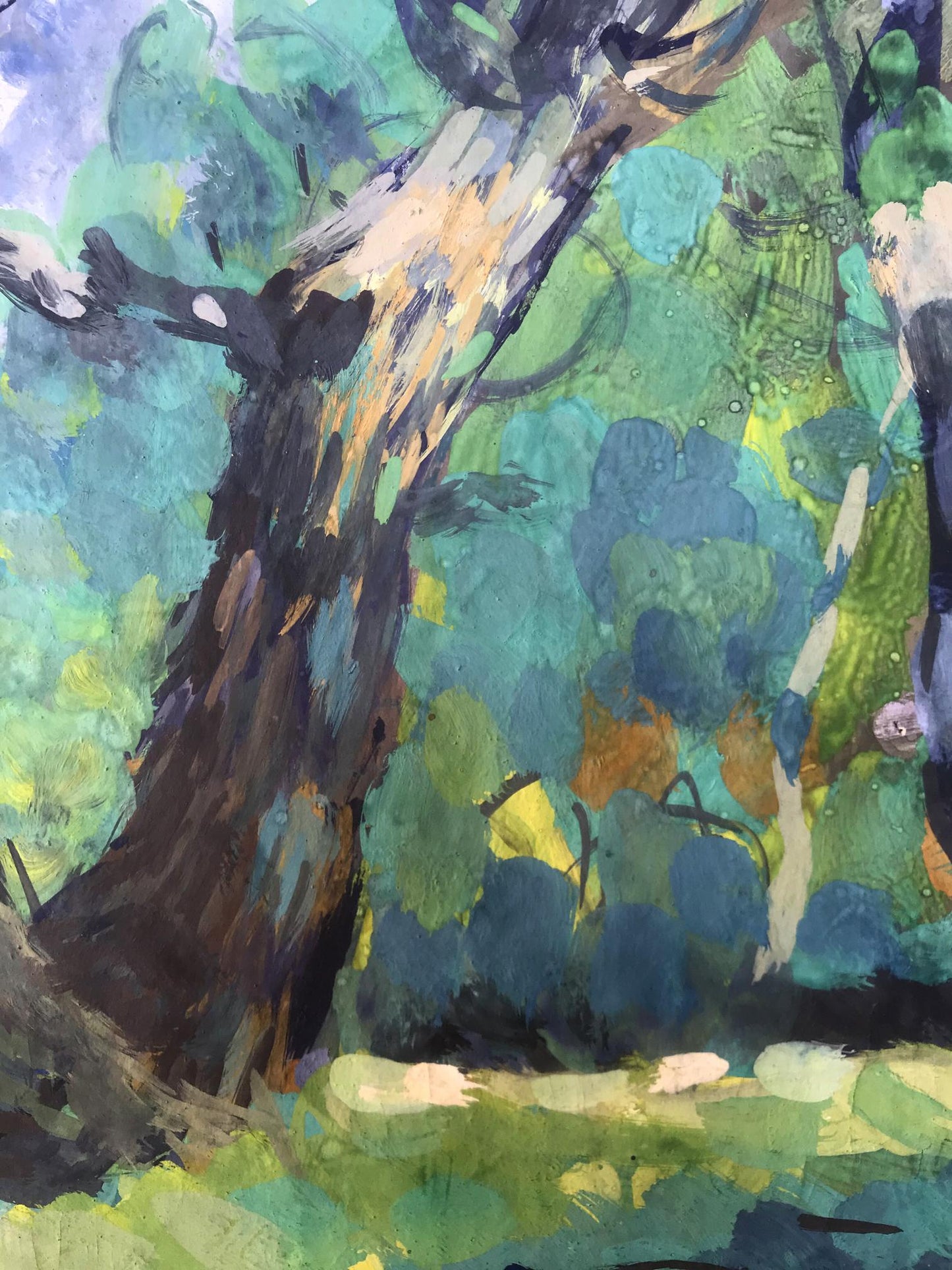 Oil painting In the meadow by Alexander Arkadievich Litvinov textured tree trunk