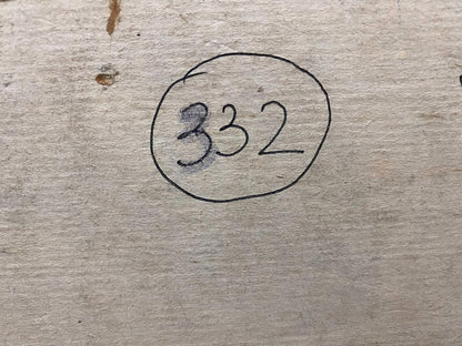 Back of Sail Tkachenko oil painting by Evgeny Nikolaevich with handwritten 332 in black circle on gray paper