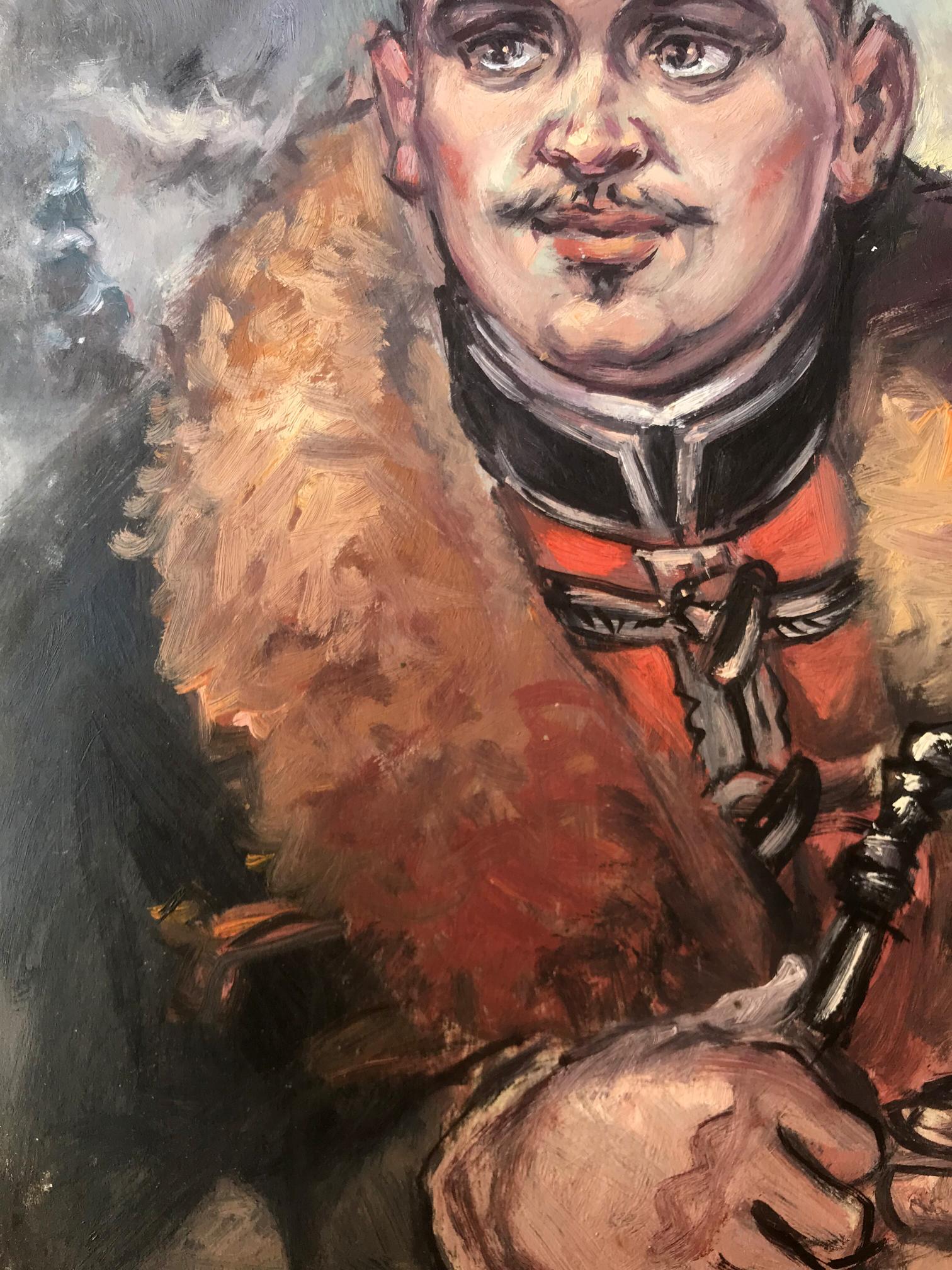 Oil painting portrait of officer in winter by Alexander Litvinov
