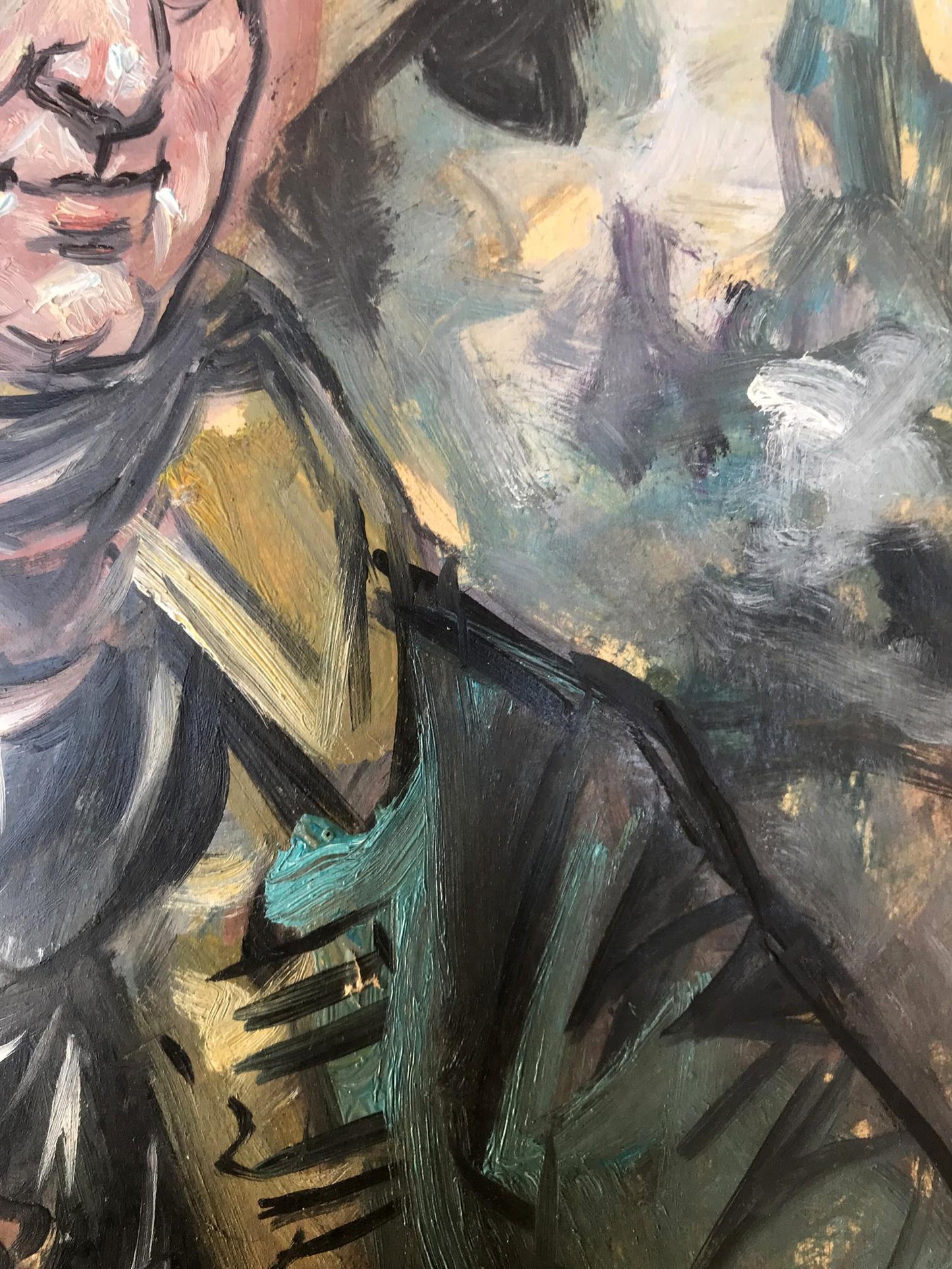 Abstract oil portrait of soldier in overcoat by Alexander Litvinov