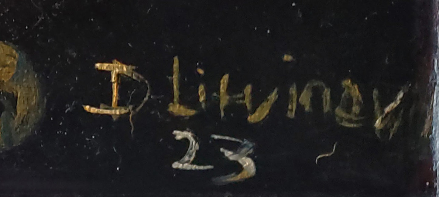 Oil painting Noon in Italy by Litvinov Daniil Olegovich with handwritten gold d living 23 on dark back