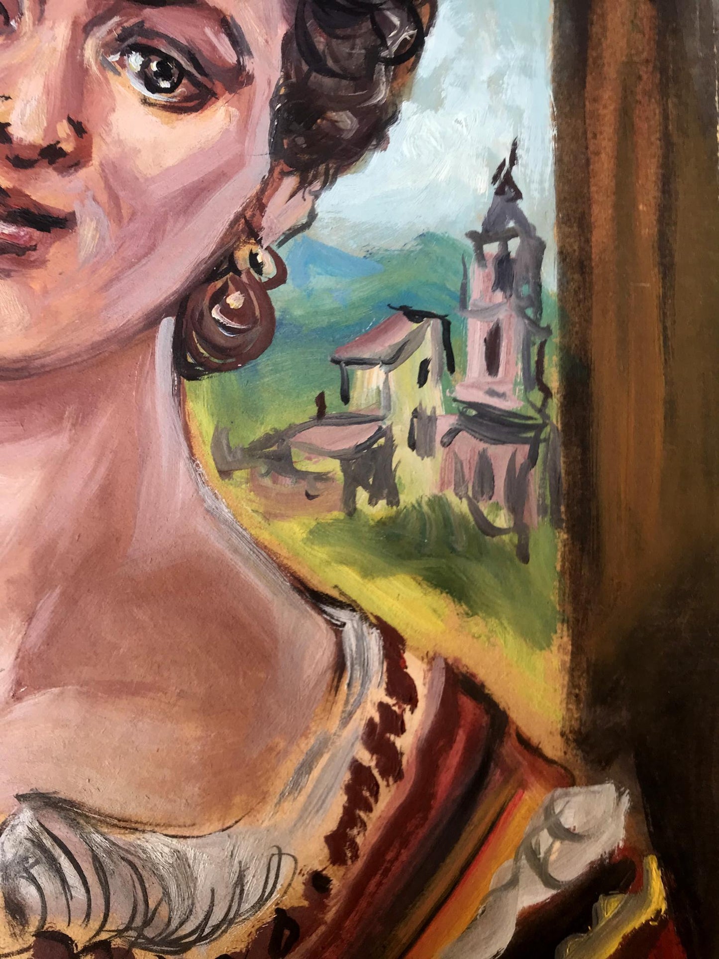Oil painting portrait of woman at window by Alexander Litvinov