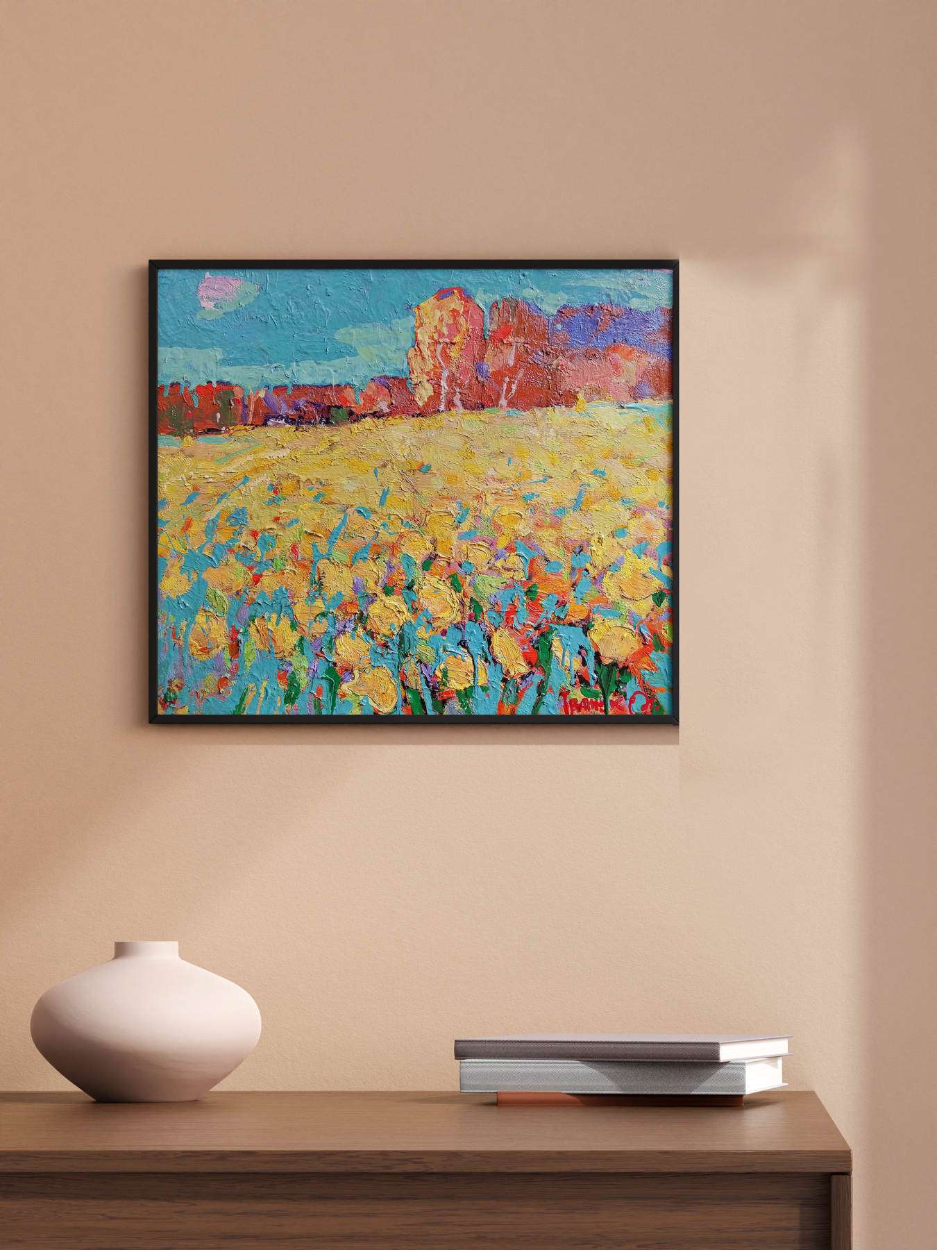 Oil painting Sunflower field