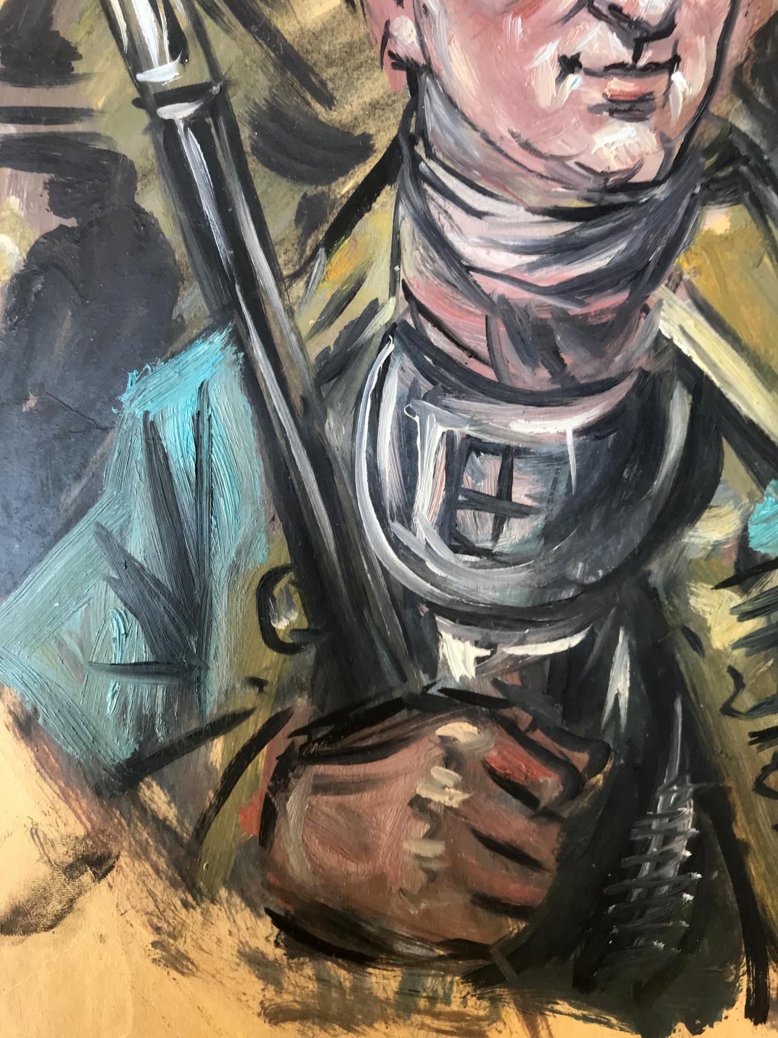 Oil painting portrait of soldier in overcoat by Alexander Litvinov