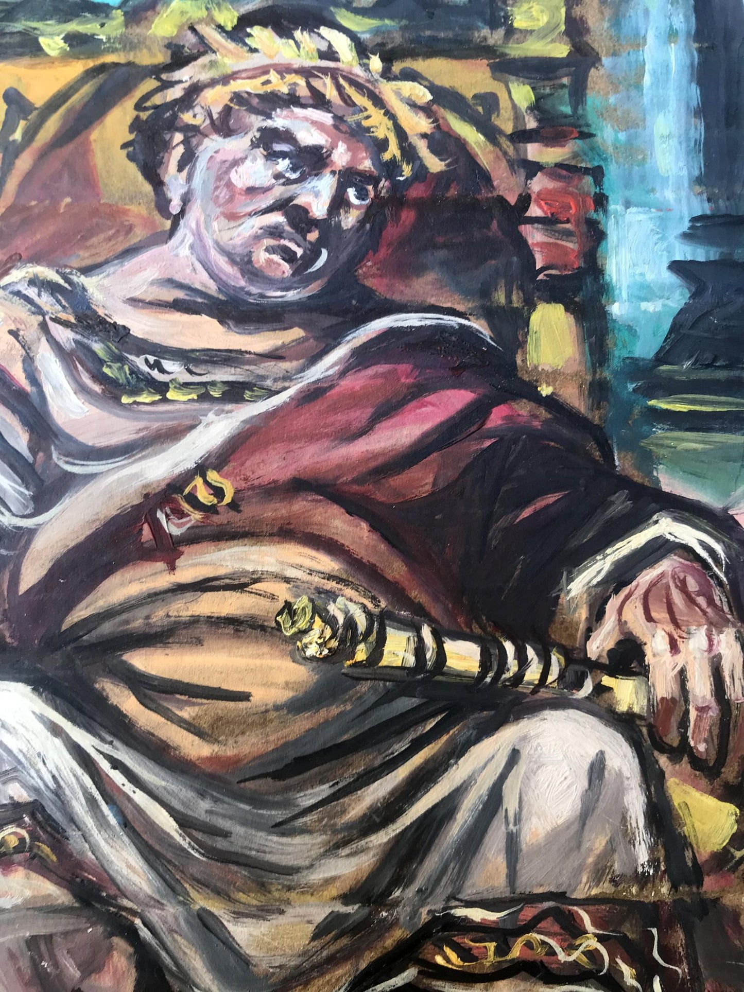 Oil painting portrait of Caesar Alexander Arkadievich Litvinov in red gold robes
