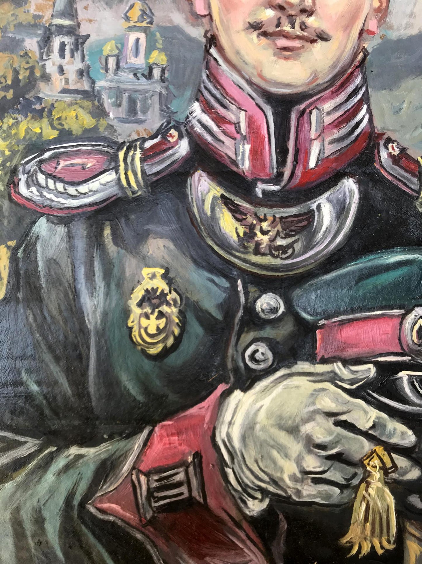 Oil painting of pensive officer Alexander Litvinov in ornate uniform