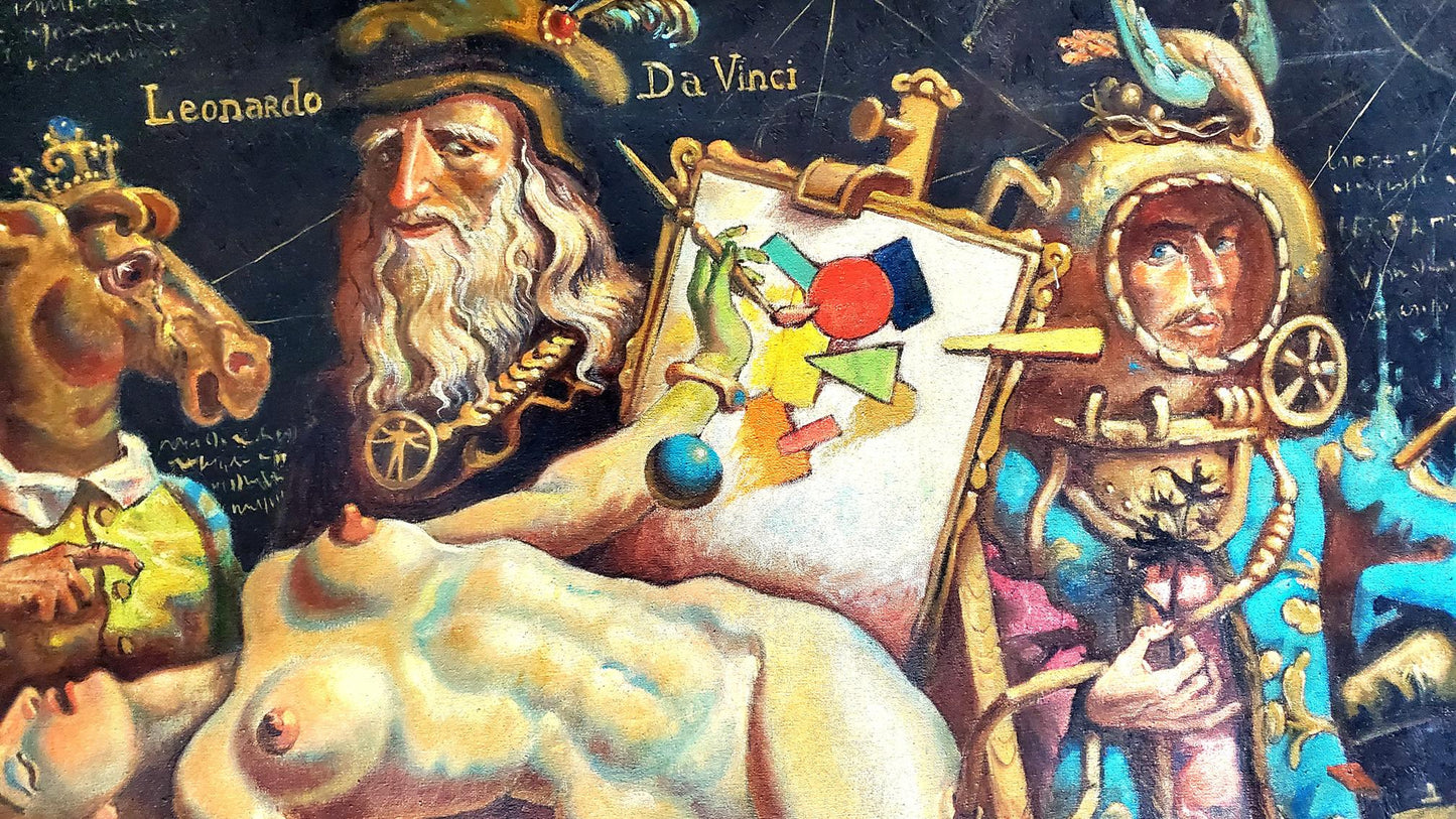 Oil painting of Leonardo da Vinci with astronaut by Litvinov Daniil Olegovich