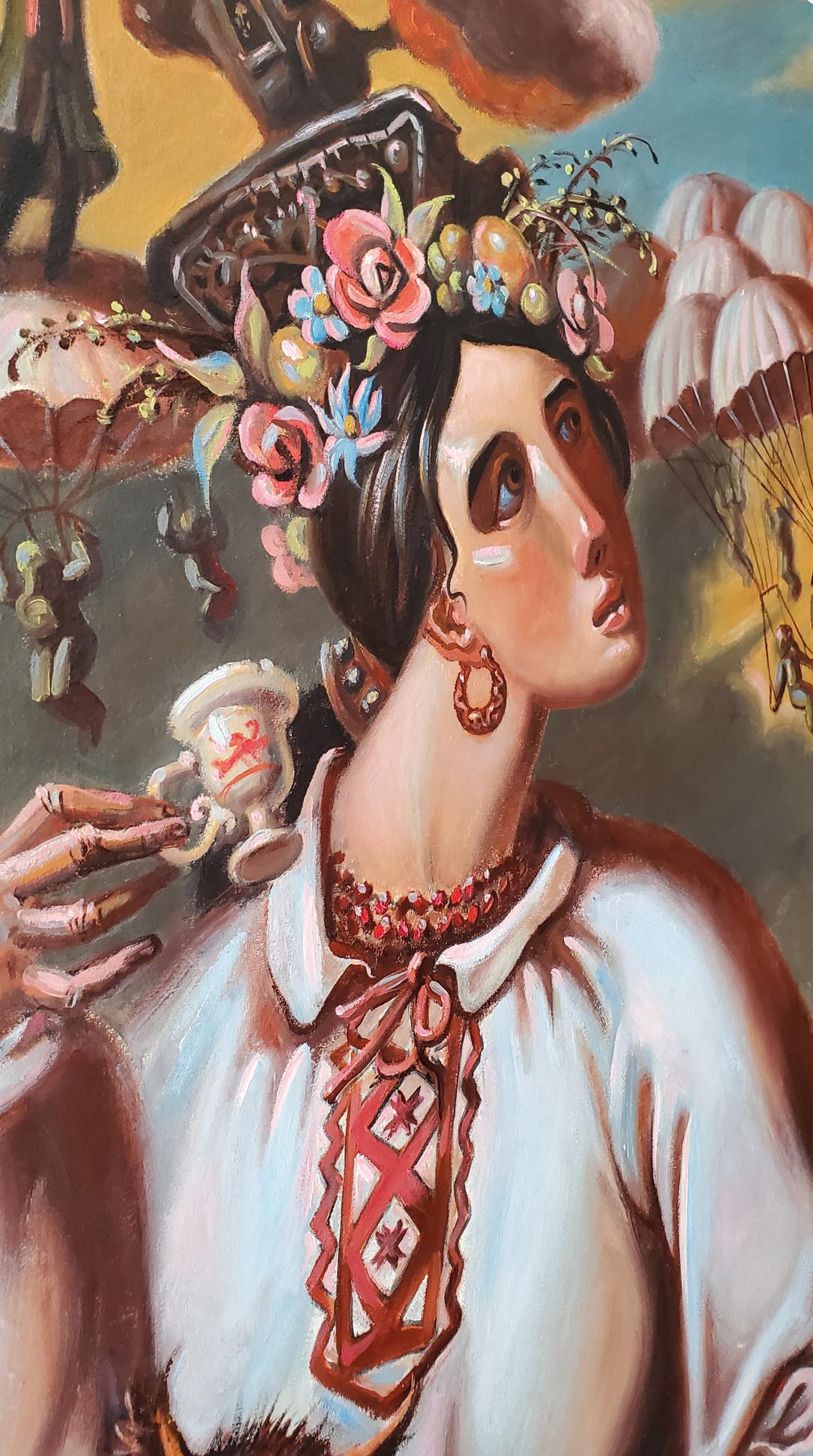 Oil painting Morning in Ukraine by Litvinov Daniil Olegovich: woman with teacup