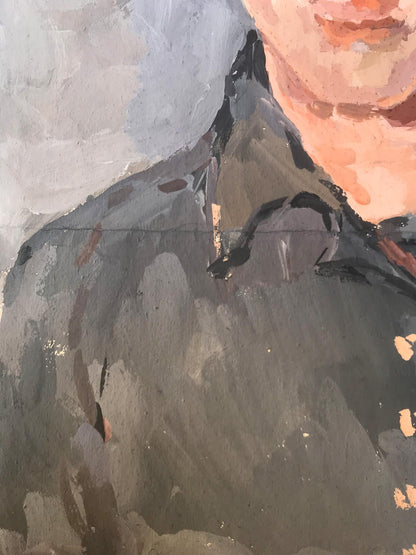 Textured dark gray oil painting portrait of Alexander Arkadievich Litvinov shoulder