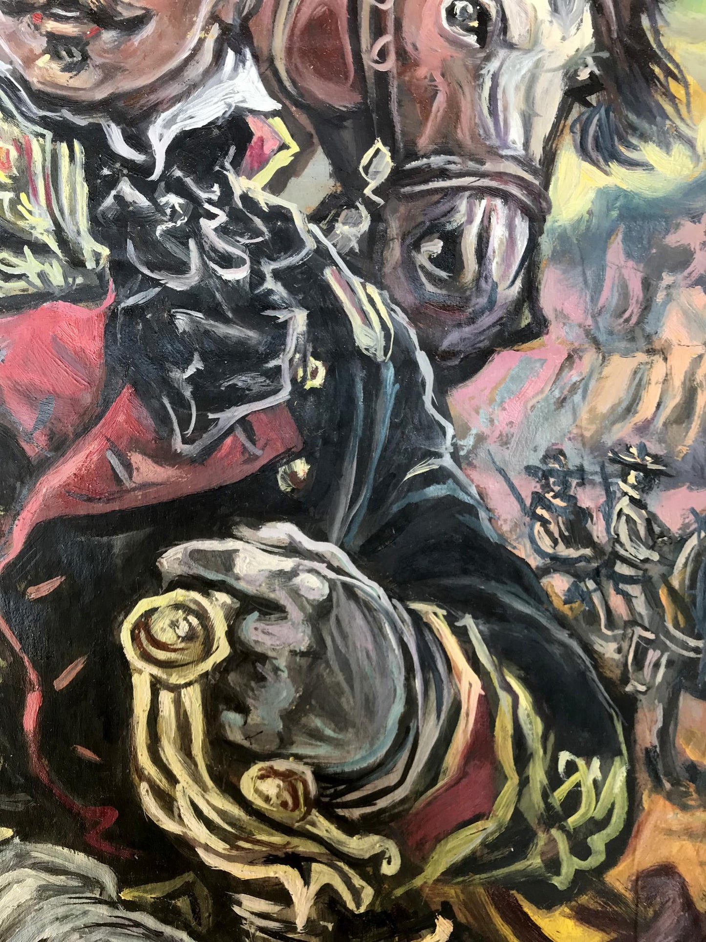Oil painting portrait of mounted officer and horse by Alexander Litvinov