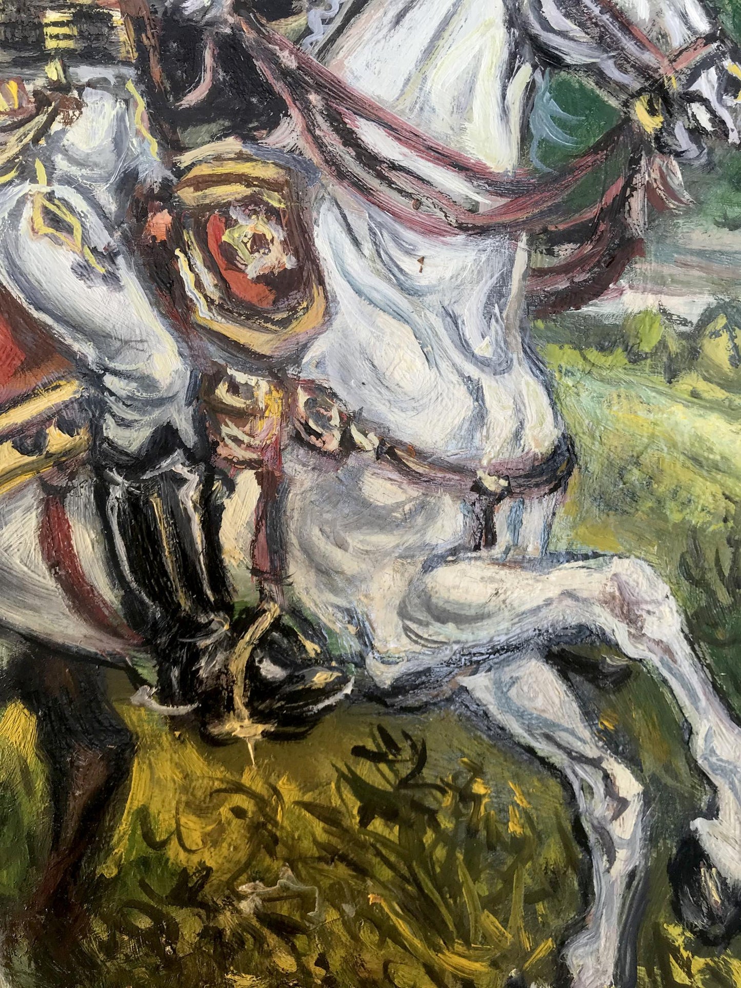 Dynamic oil painting of white horse in motion by Litvinov