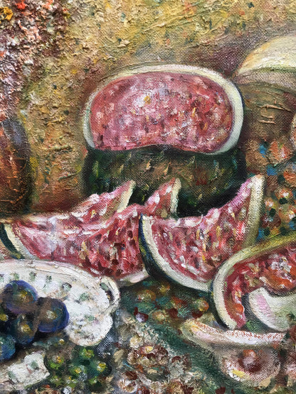 Shapoval Ivan Leontyevich captures a still life with watermelon in his oil artwork
