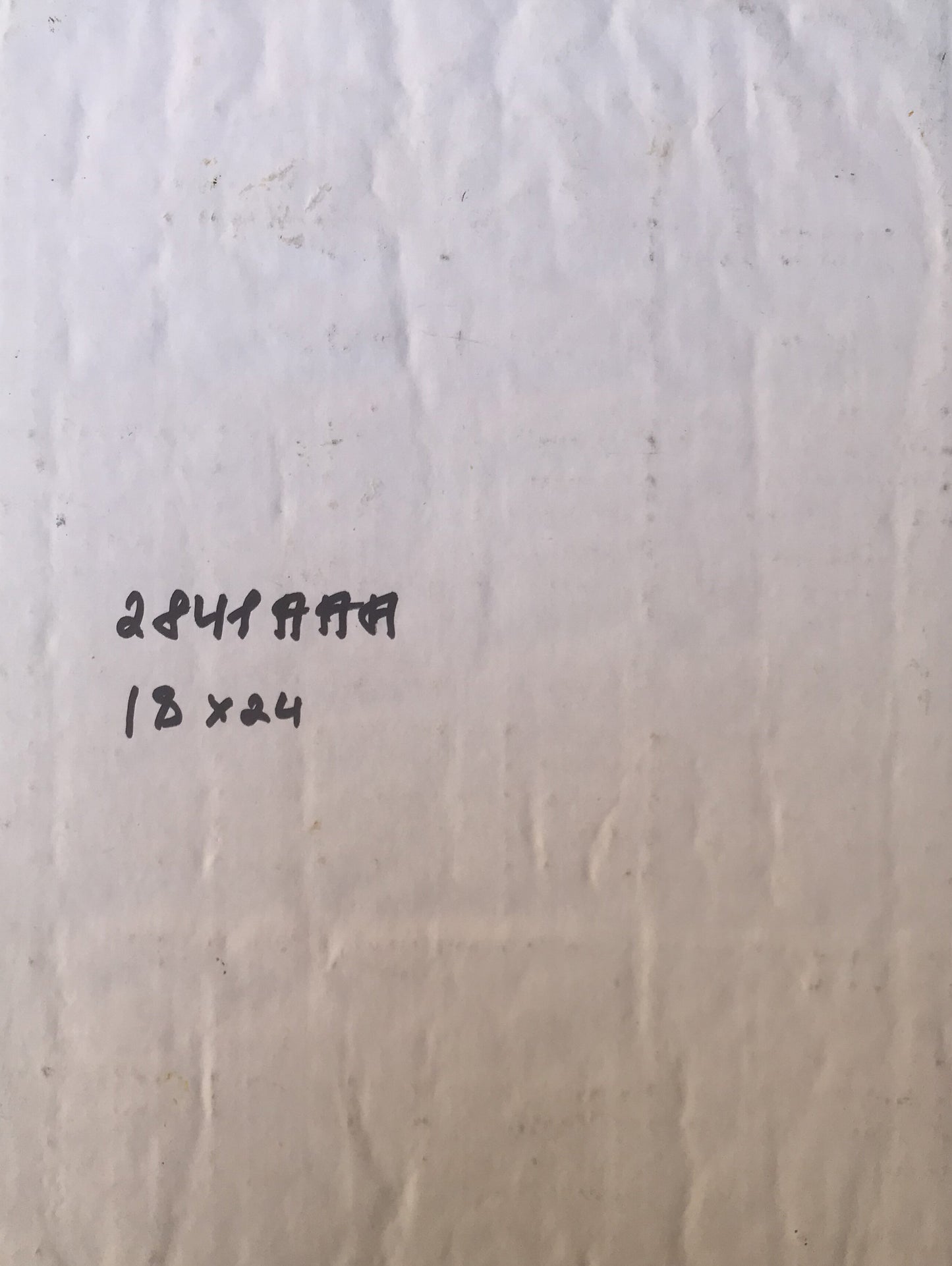 Back of oil painting portrait of Caesar Alexander Arkadievich Litvinov on crinkled off-white cardboard with handwritten markings