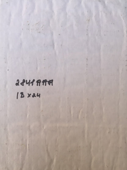Back of oil painting portrait of Caesar Alexander Arkadievich Litvinov on crinkled off-white cardboard with handwritten markings