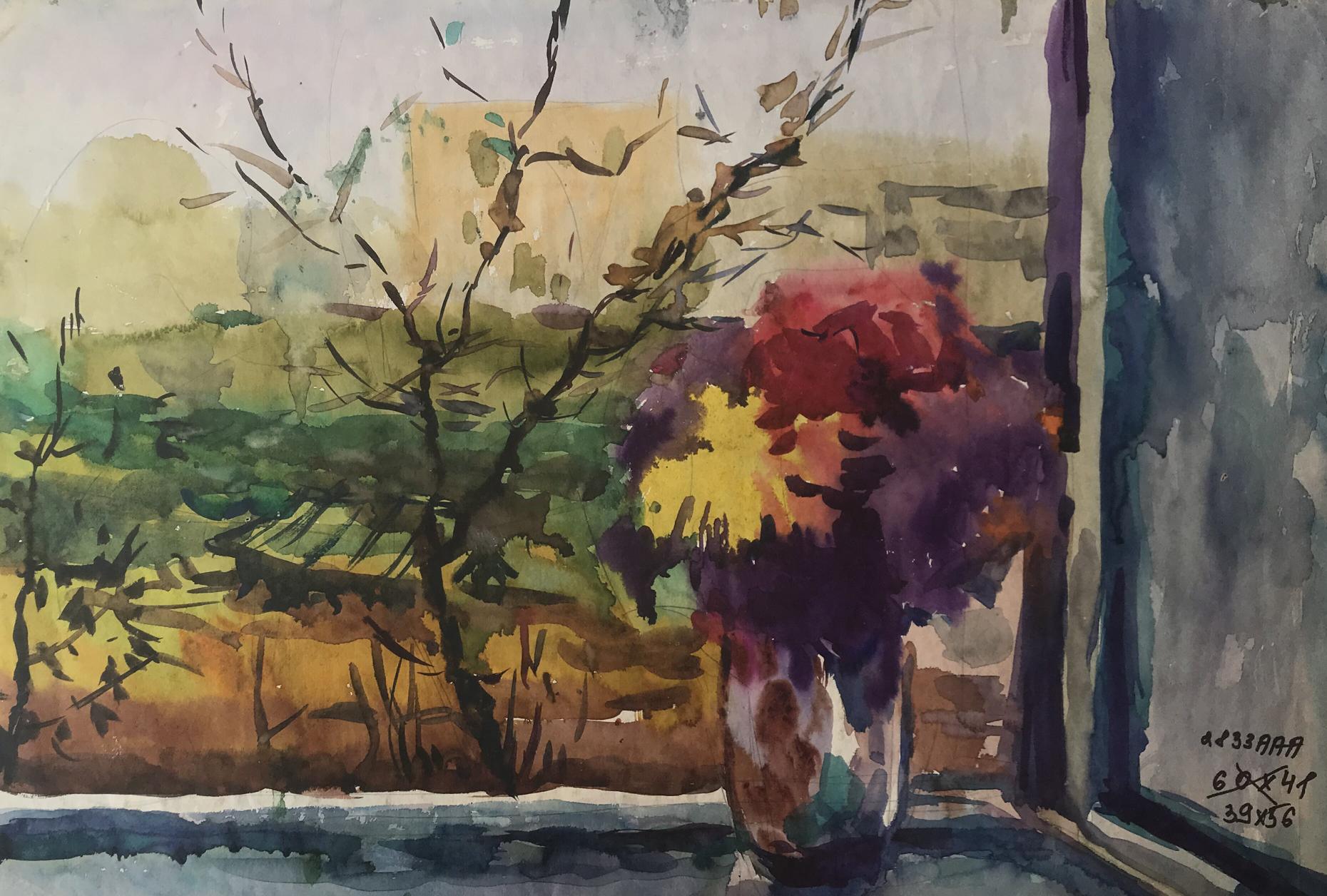 Oil painting In the meadow by Alexander Arkadievich Litvinov, vibrant bouquet in vase
