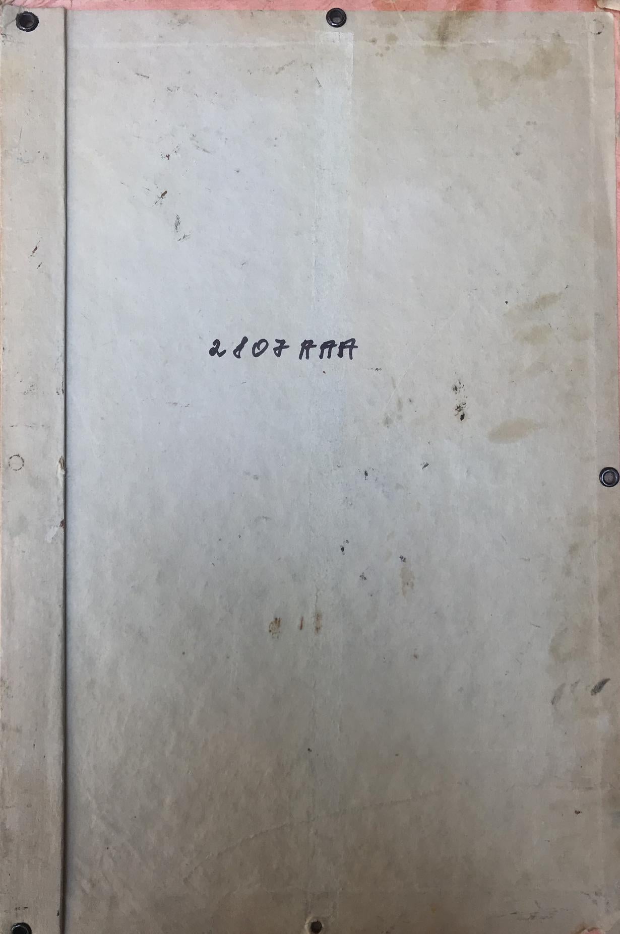 Back of worn beige folder for Alexander Litvinov oil painting portrait