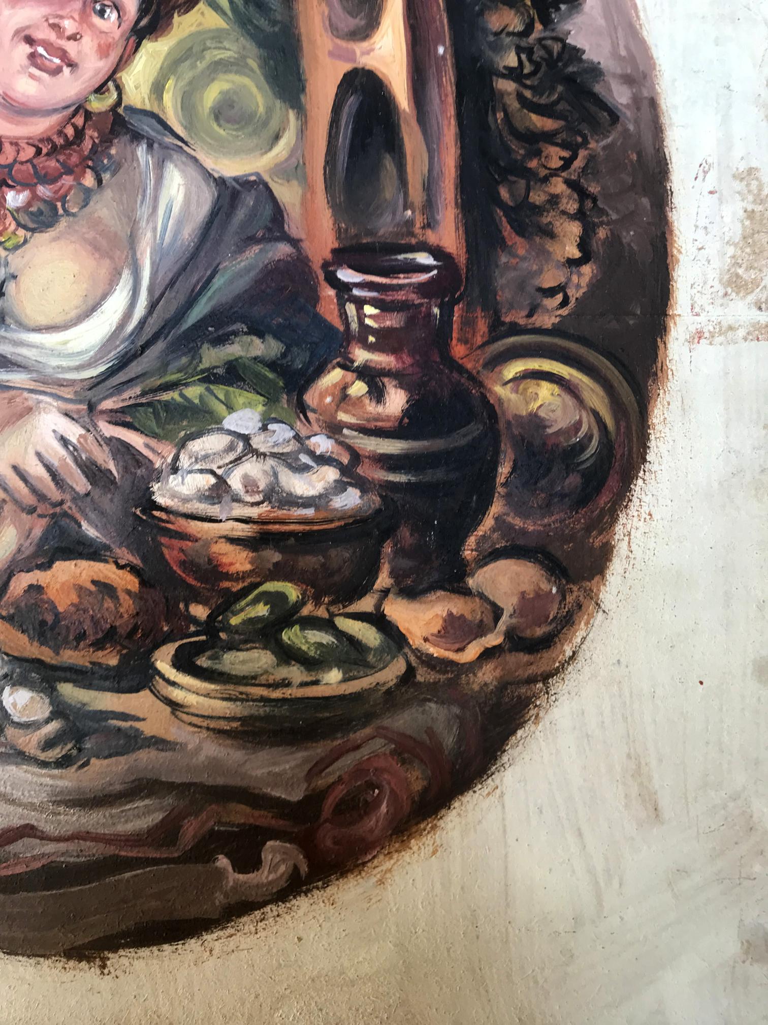 Oil painting by Alexander Arkadievich Litvinov: dark brown ceramic jar in impressionistic still life