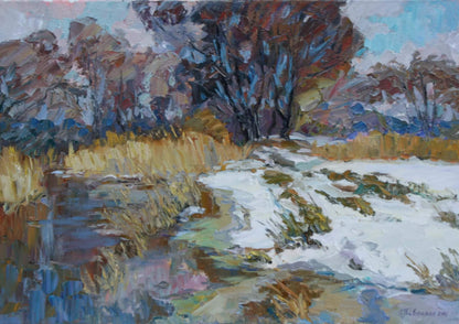 Oil painting Snow covered in the forest by Sergiy Pivtorak snowy landscape