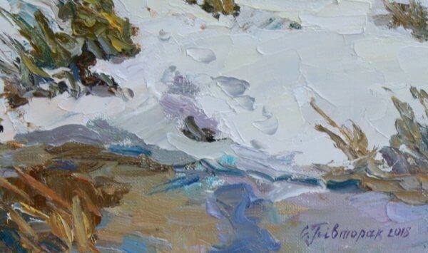 Oil painting Snow covered in the forest by Sergiy Pivtorak snowy landscape