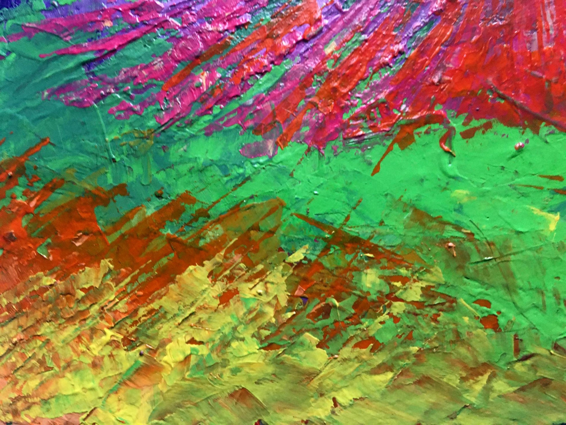 Vibrant big mountain peak oil painting by V. Zadorozhnya in bold colors