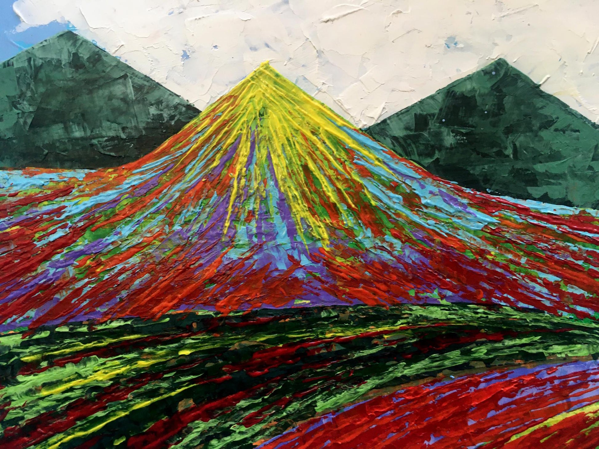Oil painting Great Peak Mountains by V. Zadorozhnya with vibrant peak
