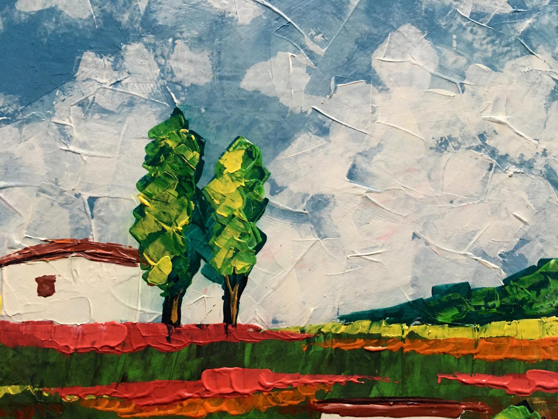 Oil painting Somewhere in the field by Zadorozhnya V. V. with green cypresses