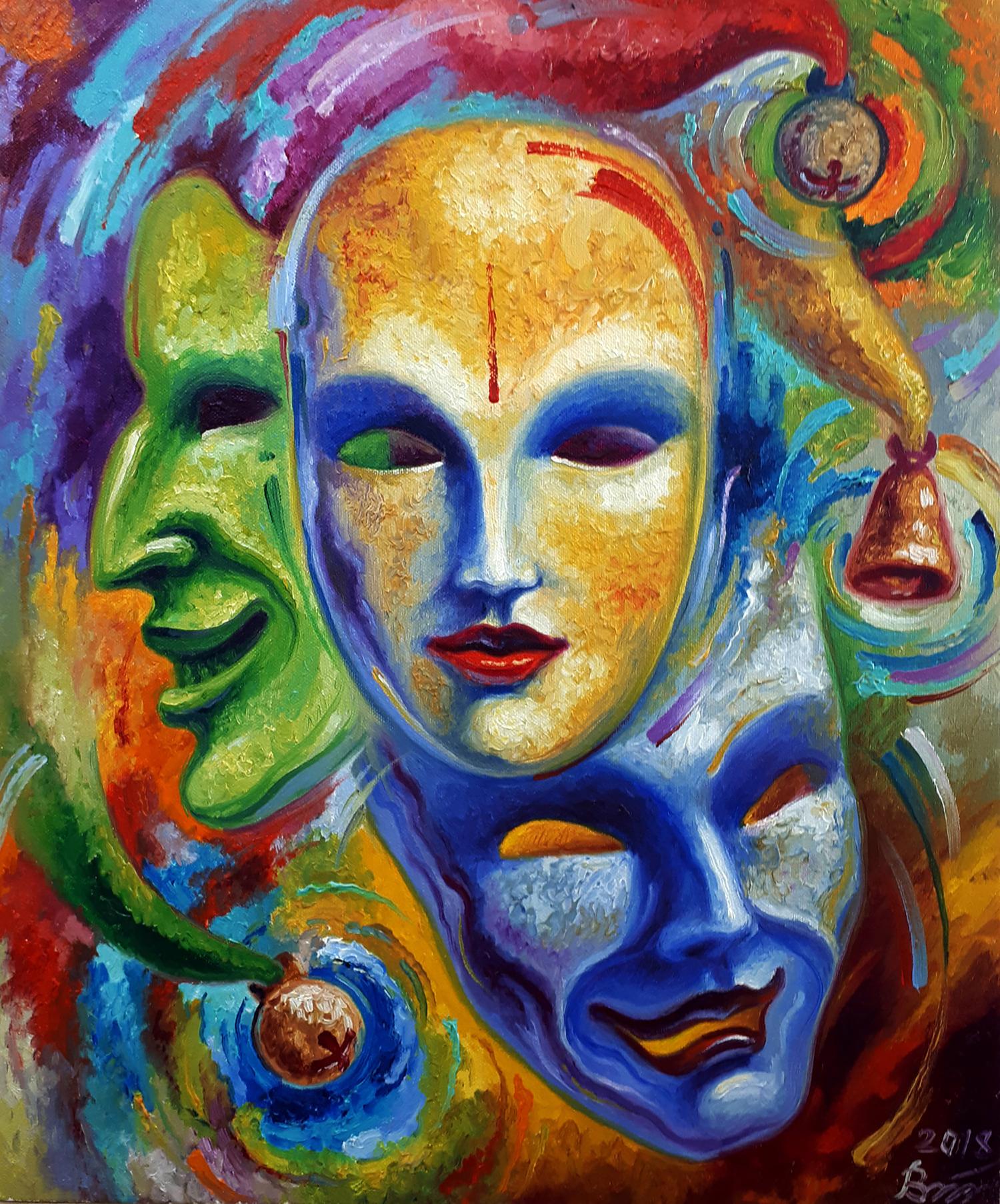 Oil painting Three masks Sergey Voichenko
