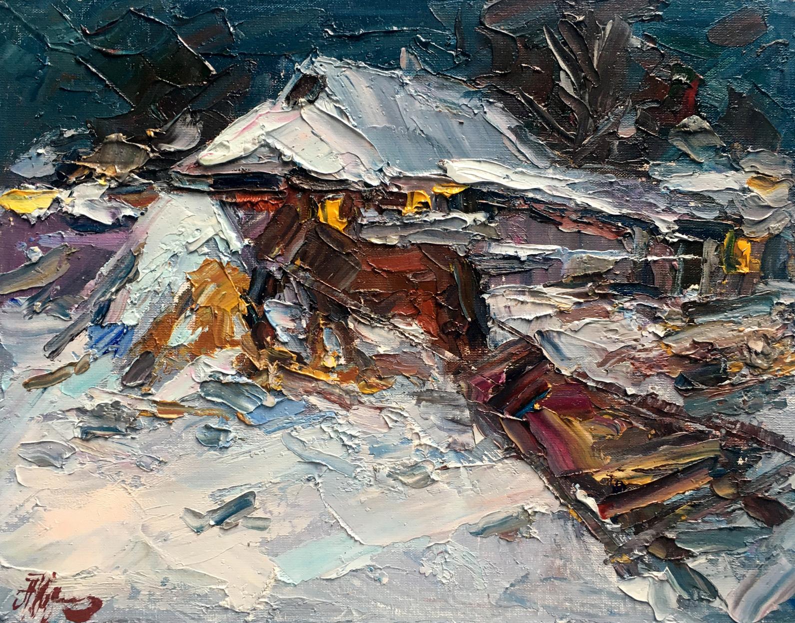 Oil painting Quiet winter evening Alexander Nikolaevich Cherednichenko