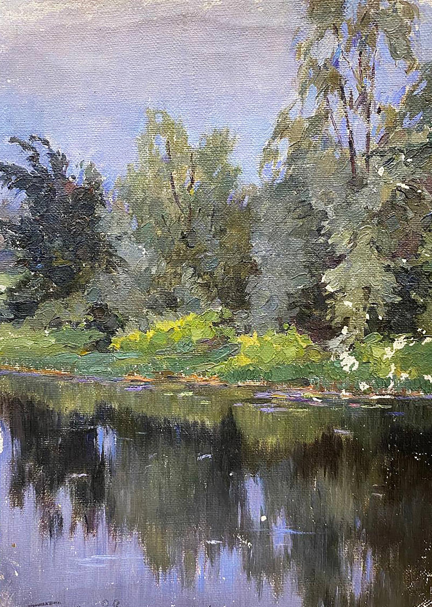 Serene impressionistic oil painting Evening in the forest by Gorobec Pavlo