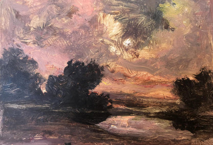 Oil painting Evening landscape by Alexander Arkadievich Litvinov sunset