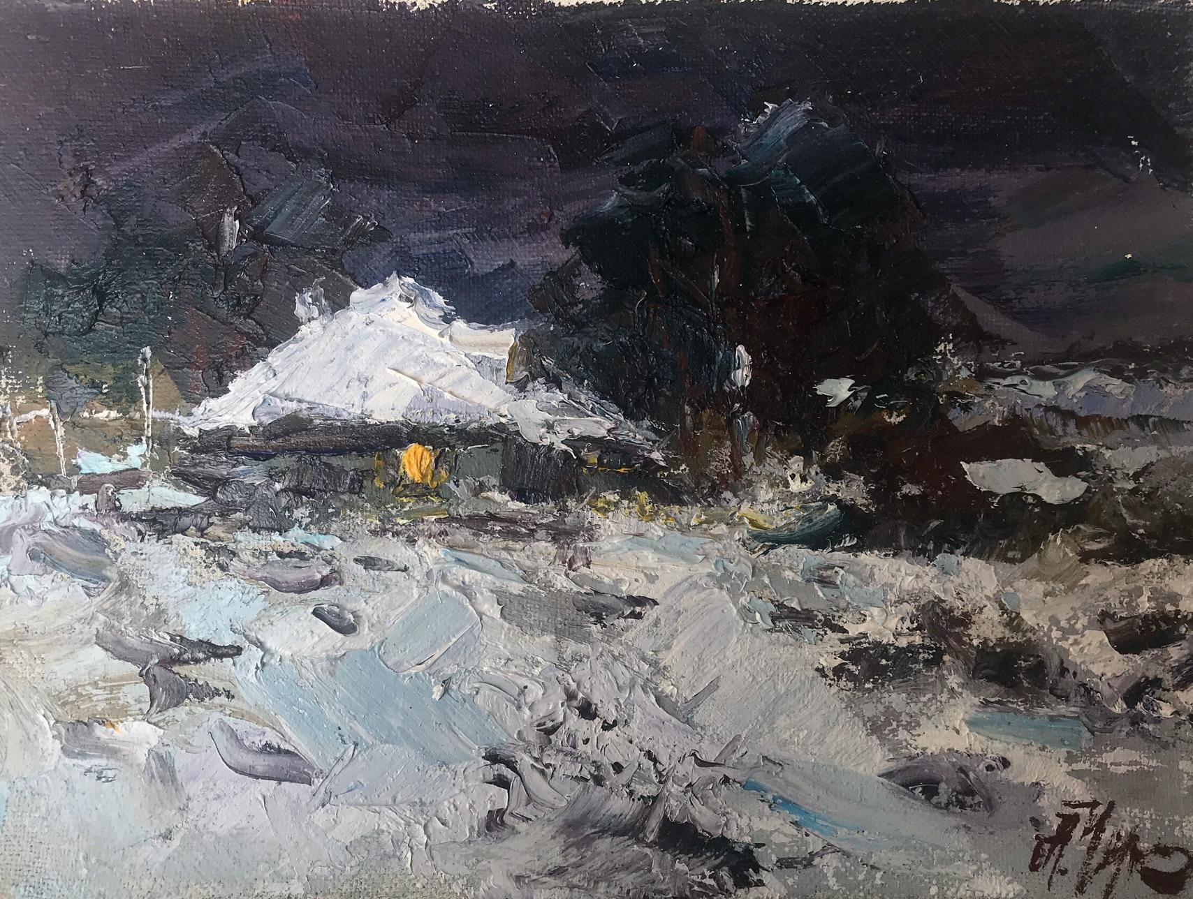 Oil painting Lonely house in winter Alexander Cherednichenko