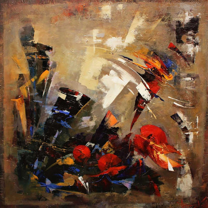 Oil painting Autumn sigh by Valentina Alekseevna Kozyar, abstract red black blue strokes