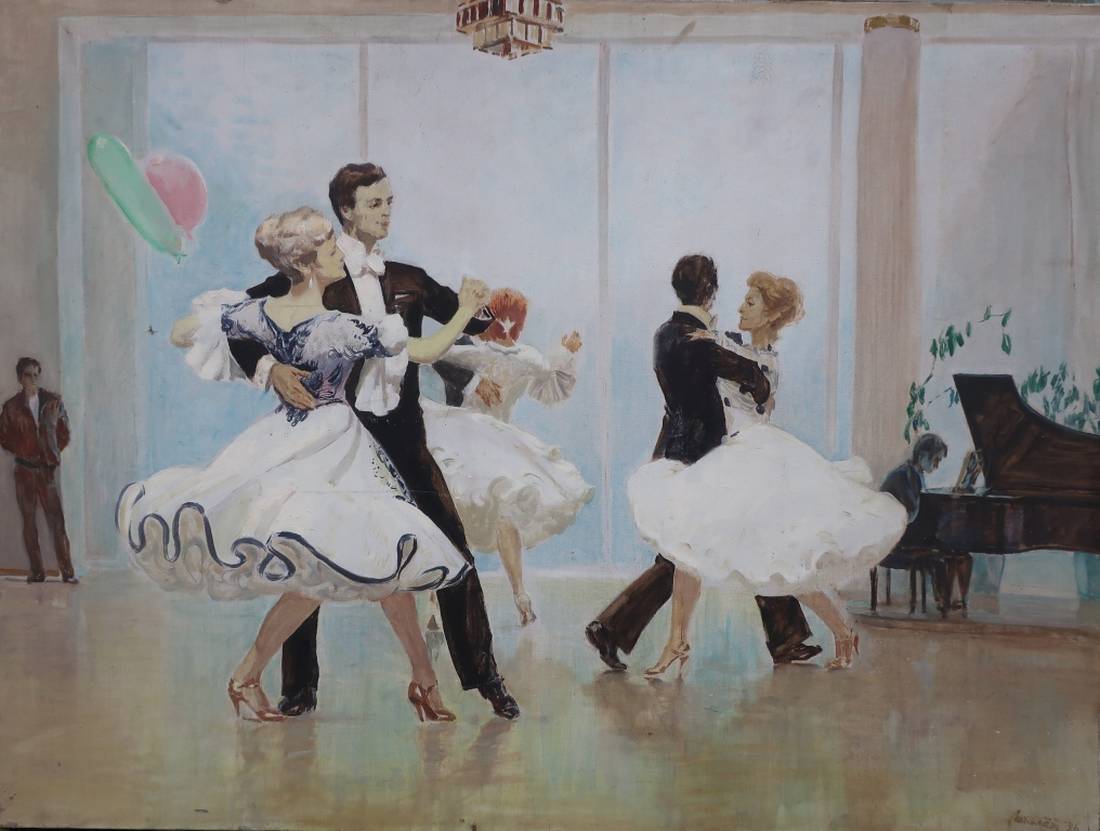 Oil painting of ballroom dance by Likholet A.K., watercolor-style couples dancing