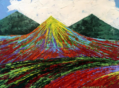 Vibrant oil painting Great Peak Mountains by V. Zadorozhnya with radiant peak